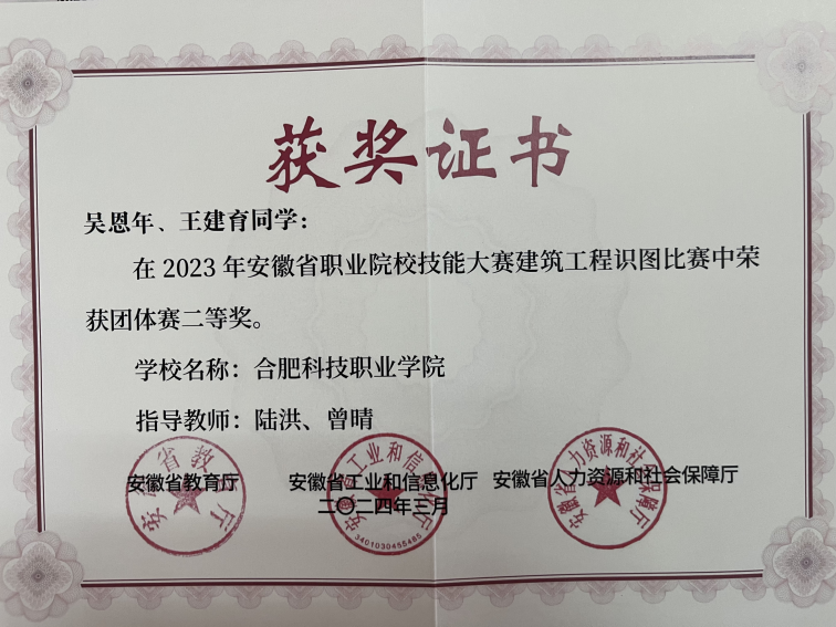 安徽省職業(yè)院校技能大賽二等獎