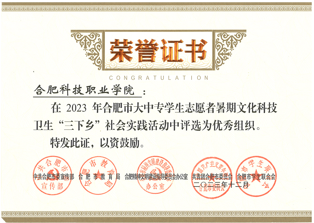 2023 年合肥市大中專學(xué)生志愿者暑期文化科技衛(wèi)生“三下鄉(xiāng)”社會(huì)實(shí)踐活動(dòng)優(yōu)秀組織